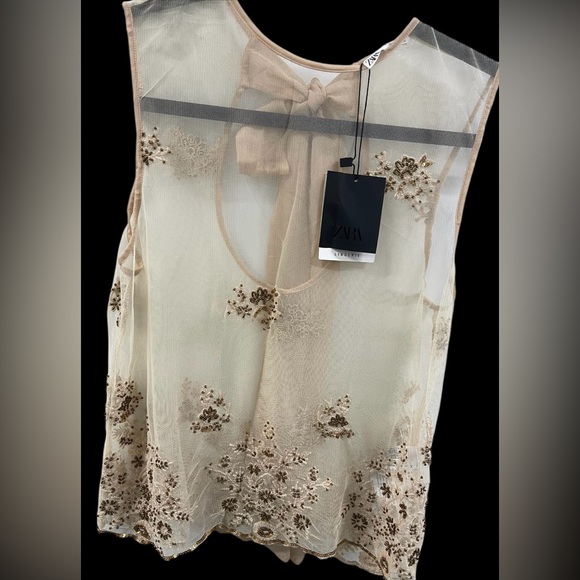 ZARA LIMITED EDITION LINGERIE COLLECTION SHEER EMBELLISED BORDUURSELS TOP BLOUSE - Picture 16 of 16